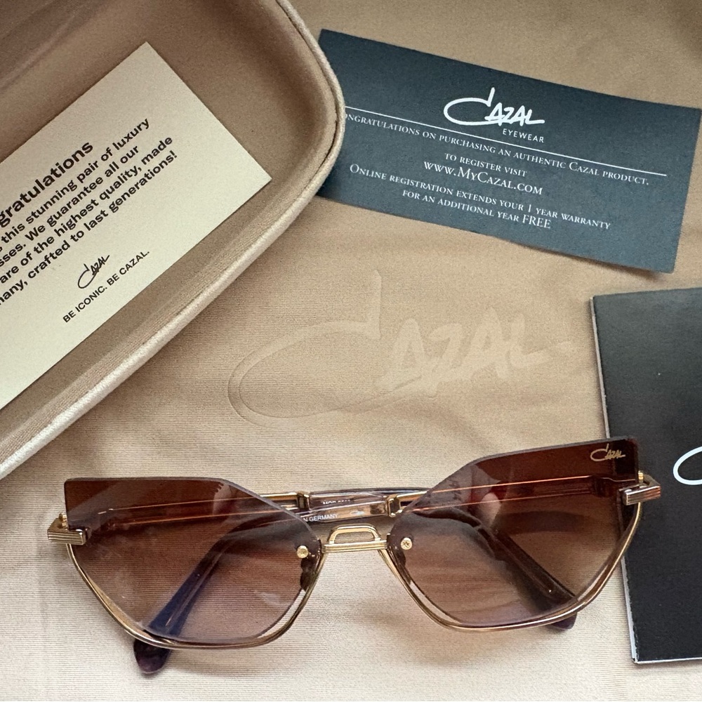 Cazal Gold Frame Sunglasses with Brown Lenses